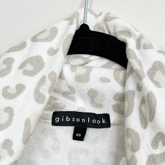 Gibson Look Leopard Cowl Neck Sweater Oatmeal Cream Pink XSmall XS Womens - Picture 6 of 9